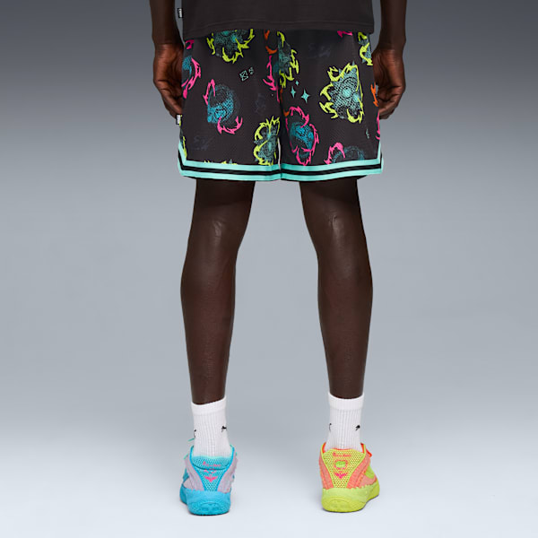 PUMA x RICK AND MORTY 5.5" Basketball Shorts, PUMA Black-AOP, extralarge